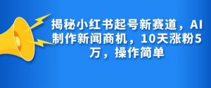 揭秘小红书起号新赛道，AI制作新闻商机，10天涨粉1万，操作简单-网赚项目平台