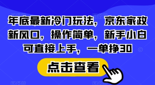 年底最新冷门玩法，京东家政新风口，操作简单，新手小白可直接上手，一单挣30【揭秘】-网赚项目平台