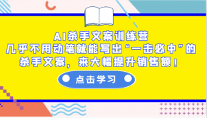 AI杀手文案训练营：几乎不用动笔就能写出“一击必中”的杀手文案，来大幅提升销售额！-网赚项目平台