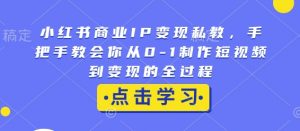 小红书商业IP变现私教,手把手教会你从0-1制作短视频到变现的全过程-网赚项目平台