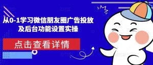 从0-1学习微信朋友圈广告投放及后台功能设置实操-网赚项目平台