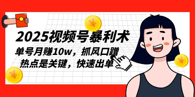 2025视频号暴利术，单号月赚10w，抓风口蹭热点是关键，快速出单-网赚项目平台