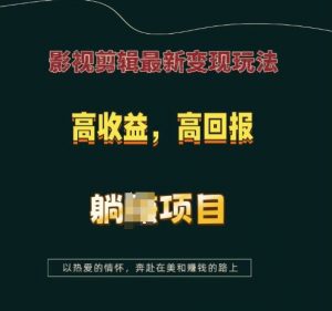 影视剪辑最新变现玩法，高收益，高回报，躺Z项目【揭秘】-网赚项目平台