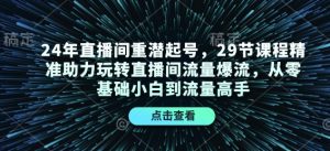 24年直播间重潜起号，29节课程精准助力玩转直播间流量爆流，从零基础小白到流量高手-网赚项目平台