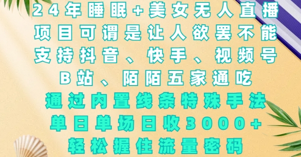 2024年睡眠+美女无人直播，通过内置线条特殊手法，单场日收3k+，轻松握住流量密码【揭秘】-网赚项目平台