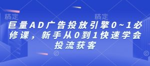 巨量AD广告投放引擎0~1必修课,新手从0到1快速学会投流获客-网赚项目平台