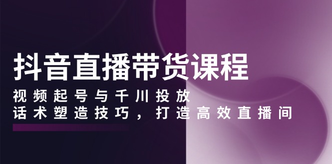 抖音直播带货课程，视频起号与千川投放，话术塑造技巧，打造高效直播间-网赚项目平台