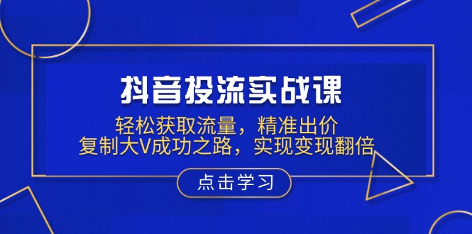 抖音投流实战课，轻松获取流量，精准出价，复制大V成功之路，实现变现翻倍-网赚项目平台
