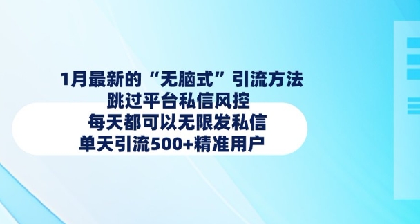 1月最新的无脑式引流方法，跳过平台私信风控，每天都可以无限发私信，单天引流500+精准用户-网赚项目平台
