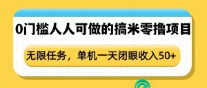 0门槛人人可做的搞米零撸项目，无限任务，单机一天闭眼收入50+-网赚项目平台