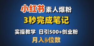 首推:小红书素人爆粉,3秒完成笔记,日引500+月入过W-网赚项目平台