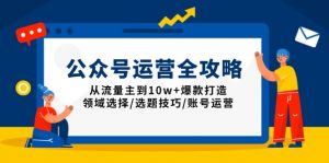 公众号运营全攻略:从流量主到10w+爆款打造,领域选择/选题技巧/账号运营-网赚项目平台