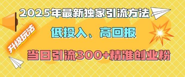 2025年最新独家引流方法，低投入高回报？当日引流300+精准创业粉-网赚项目平台