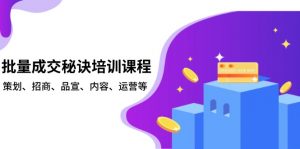 批量成交秘诀培训课程，策划、招商、品宣、内容、运营等-网赚项目平台