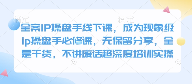 全案IP操盘手线下课，成为现象级ip操盘手必修课，无保留分享，全是干货，不讲废话超深度培训实操-网赚项目平台
