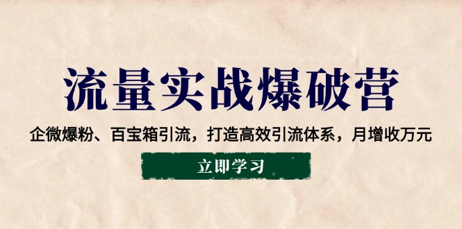 流量实战爆破营：企微爆粉、百宝箱引流，打造高效引流体系，月增收万元-网赚项目平台