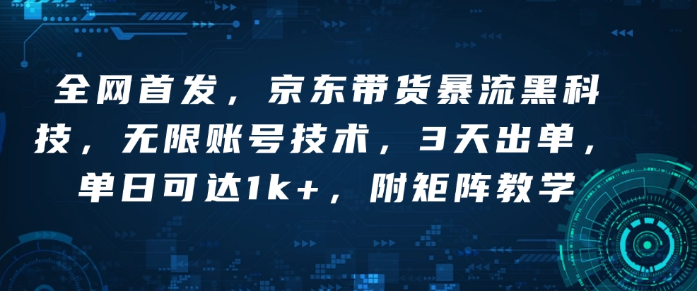 全网首发，京东带货暴流黑科技，无限账号技术，3天出单，单日可达1k+，附矩阵教学【揭秘】-网赚项目平台