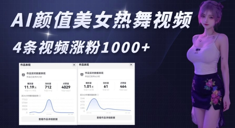 AI颜值美女热舞视频，4条视频涨粉1000+，实测6分钟一条-网赚项目平台