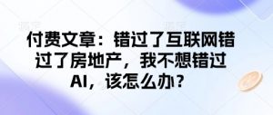 付费文章:错过了互联网错过了房地产,我不想错过AI,该怎么办?-网赚项目平台