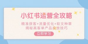 小红书运营全攻略,精准获客+流量优化+软文种草,揭秘高客单产品投放技巧-网赚项目平台