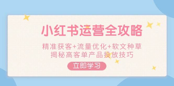 小红书运营全攻略，精准获客+流量优化+软文种草，揭秘高客单产品投放技巧-网赚项目平台