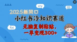 2025新风口，小红书冷知识赛道，无脑复制粘贴，一单变现300+-网赚项目平台