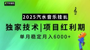 2025汽水音乐挂JI,独家技术,项目红利期,稳定月入5k【揭秘】-网赚项目平台
