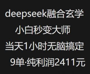 抖音小红书deepseek融合玄学,纯小白秒变大师,当天1小时无脑搞定9单,纯利润上千-网赚项目平台