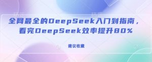 全网最全的DeepSeek入门到指南，看完DeepSeek效率提升80%(建议收藏)-网赚项目平台