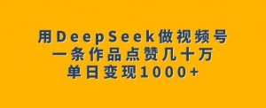 用DeepSeek做视频号，一条作品点赞几十万，单日变现1k-网赚项目平台