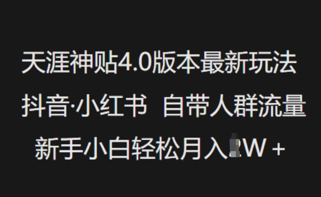 天涯神贴4.0版本最新玩法,抖音·小红书自带人群流量,新手小白轻松月入过W-网赚项目平台