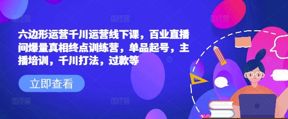 六边形运营千川运营线下课，百业直播间爆量真相终点训练营，单品起号，主播培训，千川打法，过款等-网赚项目平台