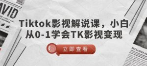 TikTok影视解说课，小白从0-1学会TK影视变现-网赚项目平台