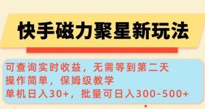 快手磁力新玩法，可查询实时收益，单机30+，批量可日入3到5张【揭秘】-网赚项目平台