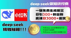 Deepseek一键免费生成小红书图文日引300+创业粉，日变现多张教程，方法全行业通用！-网赚项目平台