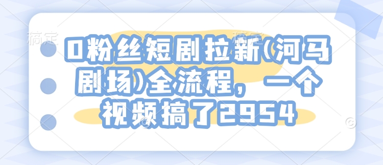 0粉丝短剧拉新(河马剧场)全流程，一个视频搞了2954-网赚项目平台