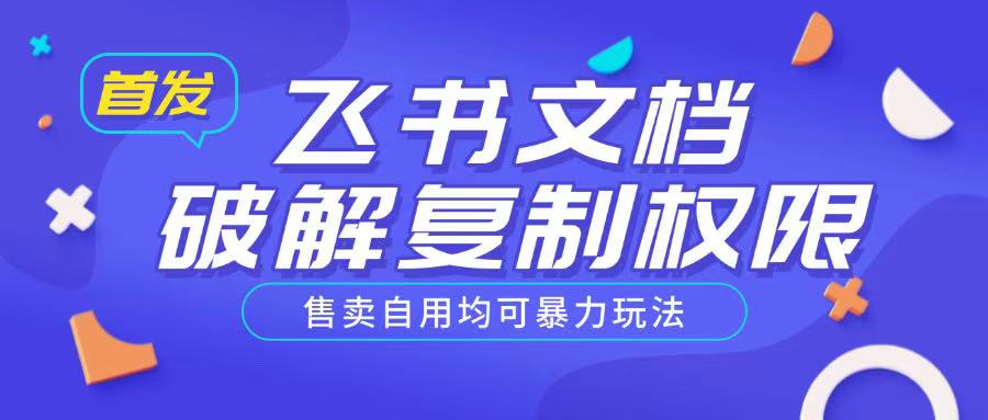 首发飞书文档破解复制权限，售卖自用均可暴力玩法-网赚项目平台