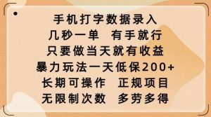 手机打字数据录入，几秒一单，有手就行，只要做当天就有收益，暴力玩法一天低保2张-网赚项目平台