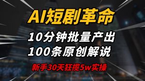 AI短剧革命！10分钟批量产出100条原创解说，新手30天狂揽5w实操揭秘-网赚项目平台