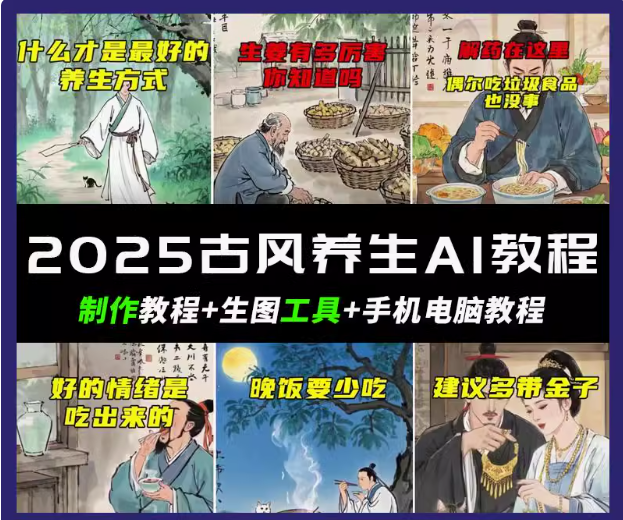 抖音AI古风养生视频教程日入五张 轻松涨粉 10W+-网赚项目平台