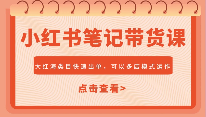 小红书笔记带货课，大红海类目快速出单，市场大，可以多店模式运作-网赚项目平台