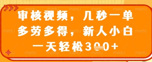 审核视频，几秒一单，多劳多得，新人小白一天轻松3张【揭秘】-网赚项目平台