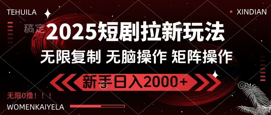 2025短剧拉新玩法，无需注册登录，无限0撸，无脑批量操作日入2000+-网赚项目平台