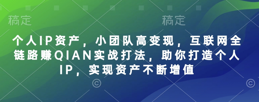个人IP资产,小团队高变现,互联网全链路赚QIAN实战打法,助你打造个人IP,实现资产不断增值-网赚项目平台