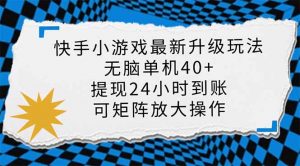 快手小游戏最新版升级玩法，新风口，无脑单机日入40+，可批量放大，小...-网赚项目平台