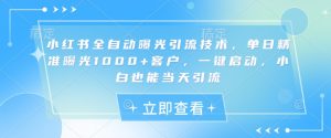 小红书全自动曝光引流技术，单日精准曝光1000+客户，一键启动，小白也能当天引流【揭秘】-网赚项目平台