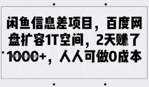 闲鱼信息差项目，百度网盘扩容1T空间，2天收益1k+，人人可做0成本-网赚项目平台