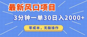 最新短剧项目操作，3分钟一单30。日入2000左右，零成本，无脑操作。-网赚项目平台