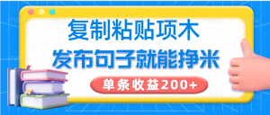复制粘贴小项目，发布句子就能赚米，单条收益200+-网赚项目平台