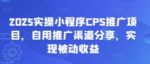 2025实操小程序CPS推广项目,自用推广渠道分享,实现被动收益-网赚项目平台